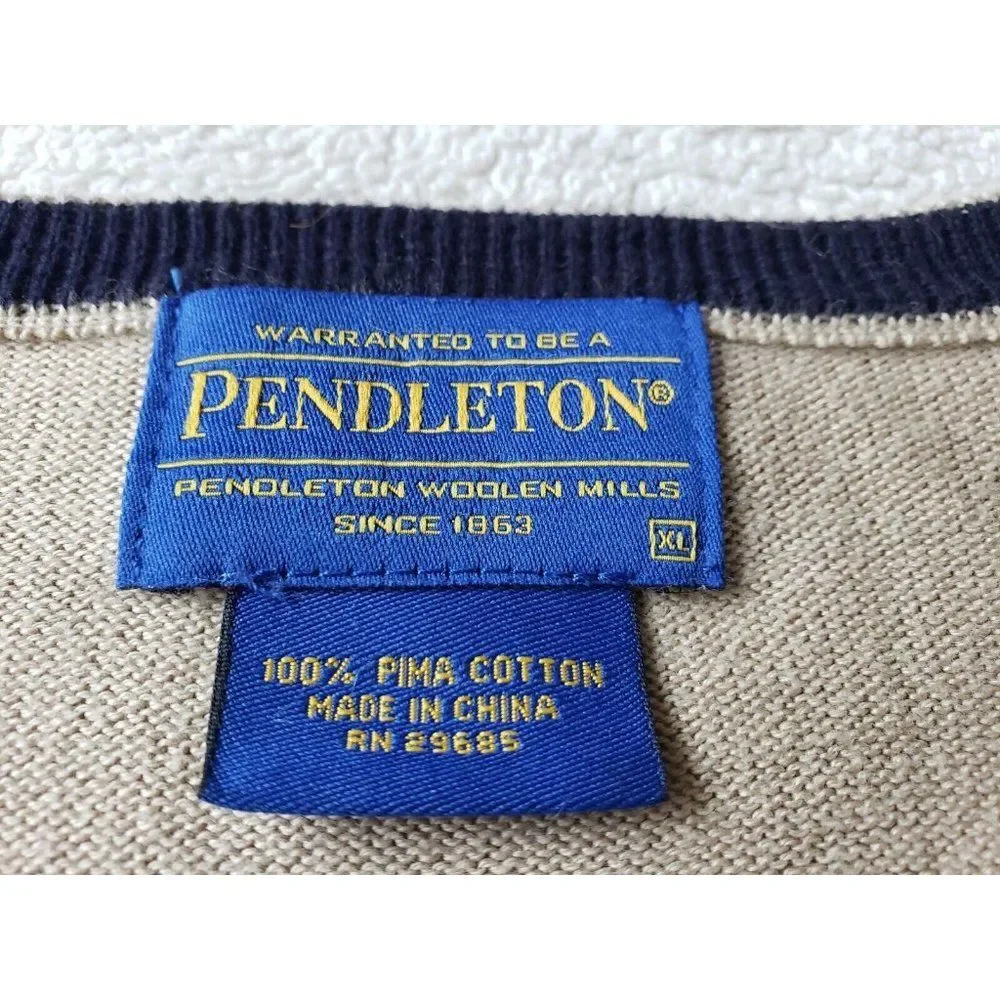 Pendleton V Neck Sweater X-Large LS 100% Pima Cotton Tan Classic Elevated Basic
